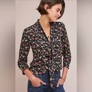 Anthropologie 52 Conversations Floral Tie-Neck Blouse - Size Medium - 1 Flaw